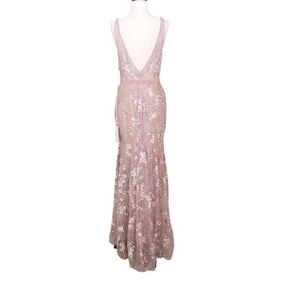 Mac Duggal 67481 Rose Pink Floral 0 Long Gown Dress Embellished Plunge Neck 233 - Picture 7 of 10
